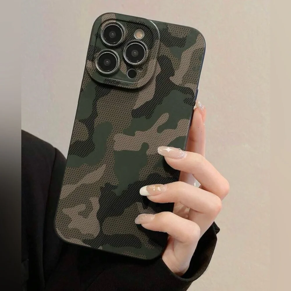 iPhone 13 Pro Phone Case Green Camo Print Black TPU Soft Case